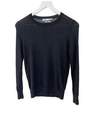 Zara Black Cashmere Lightweight Round Neck Sweater